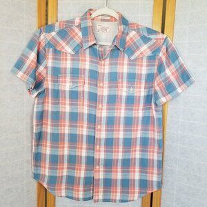 Men's Lucky Brand Plaid Shirt Size Large Short Sleeve Western